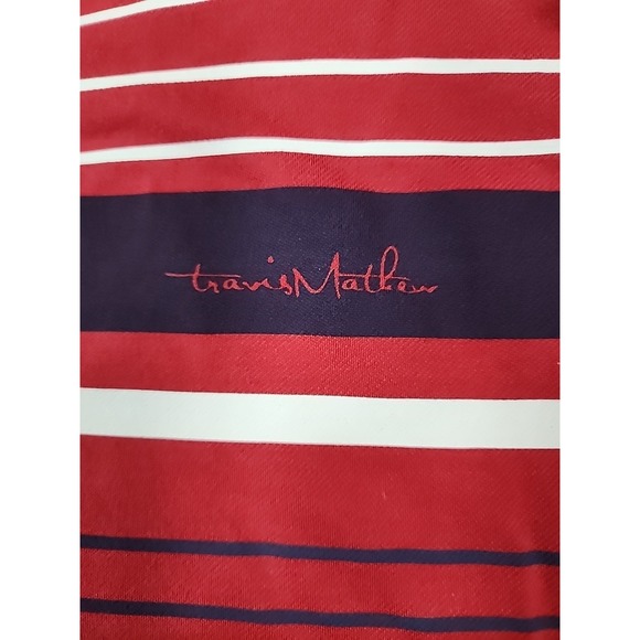 Travis Mathew Polo Shirt Mens Large Red Striped Golf Tennis Performance Casual - Picture 2 of 13